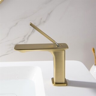 Square Single Hole Single-Handle Bathroom Sink Faucet in Brushed Gold ...