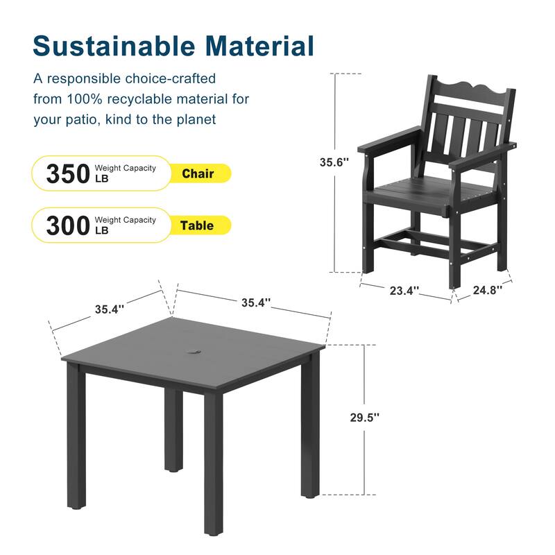 HIPS Outdoor Dining Set, Ergonomic Patio Chairs and Table(Set of 5)
