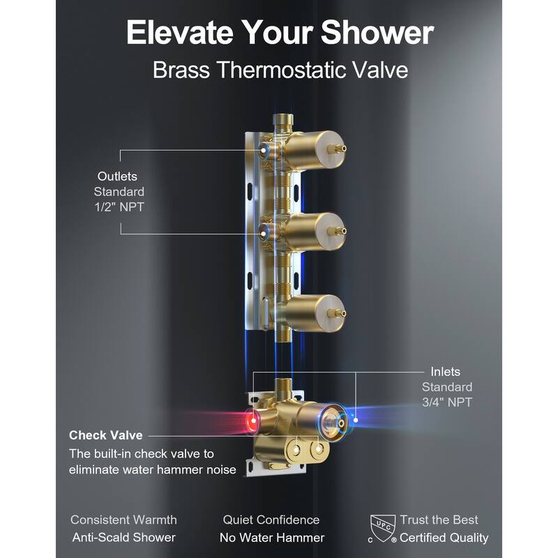 GRANDJOY LED Music Shower System 16" & 6" Dual Shower Heads with 6 Body Jets