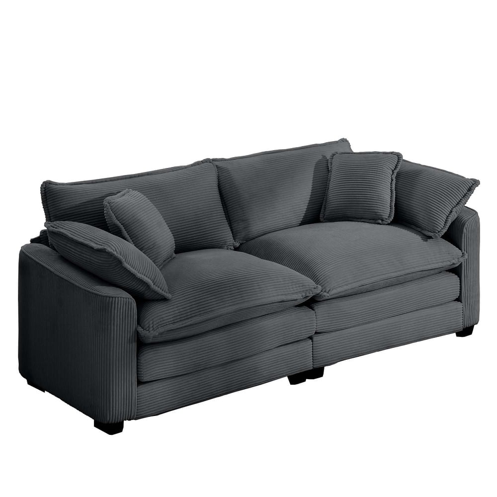 Large 2 Seater Loveseat with 4 Pillows, Corduroy Fabric Deep Seat Sofa with Removable Armrests for Livingroom