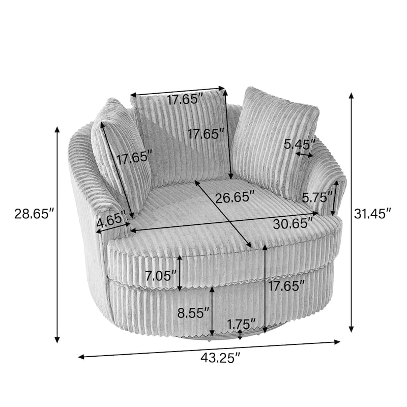 Oversized 43" W Corduroy Slipcovered Swivel Barrel Chair with Pillows Set of 2
