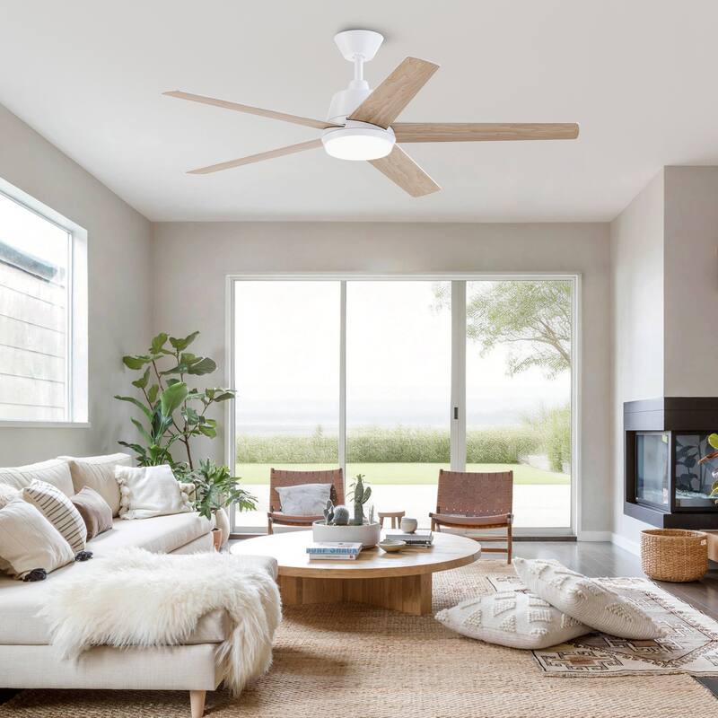 Vaczon 52-inch Modern Plywood 5-blade White Smart Ceiling Fan with Light and APP