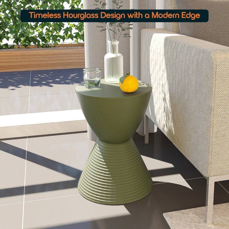 Boyd Modern Round Hourglass Accent Side Table - Drum Storage Table with Ribbed Base for Indoor/Outdoor