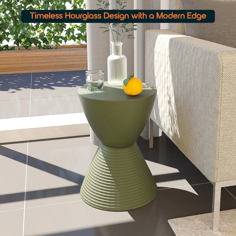 Boyd Modern Round Hourglass Polypropylene Drum Side Accent Table with Ribbed Design Base Storage for Indoor Outdoor Patio