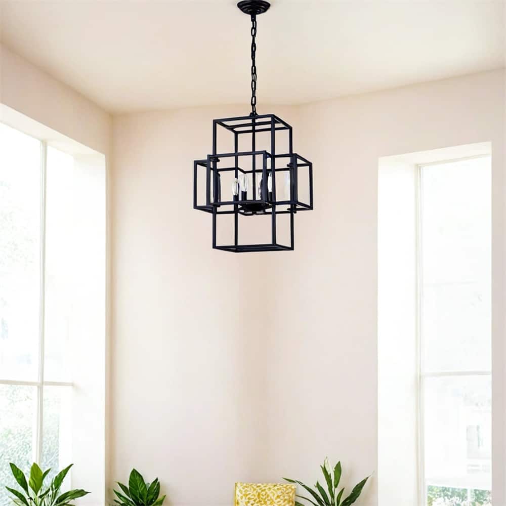 4-Light Metal Lantern Tiered Pendant Hanging Light Fixtures,No Bulbs