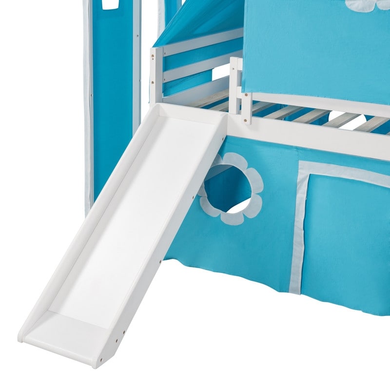 Full Size Bunk Bed with Slide Pink/Blue Tent and Tower - Bed Bath