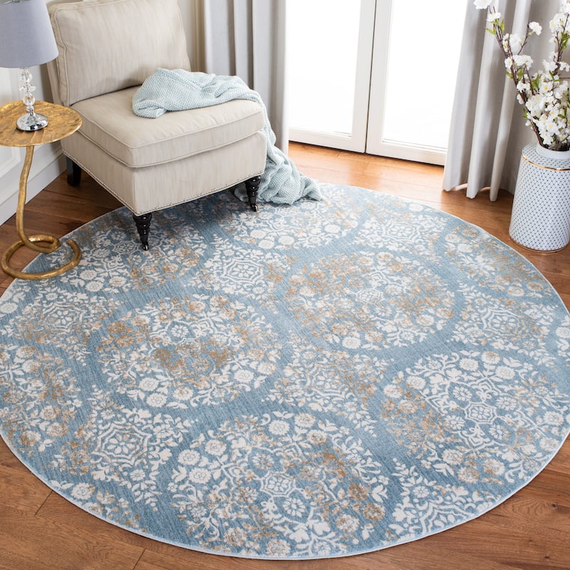 SAFAVIEH Isabella Eriona Traditional Rug - 6'7" Round - Denim Blue/Ivory - Round