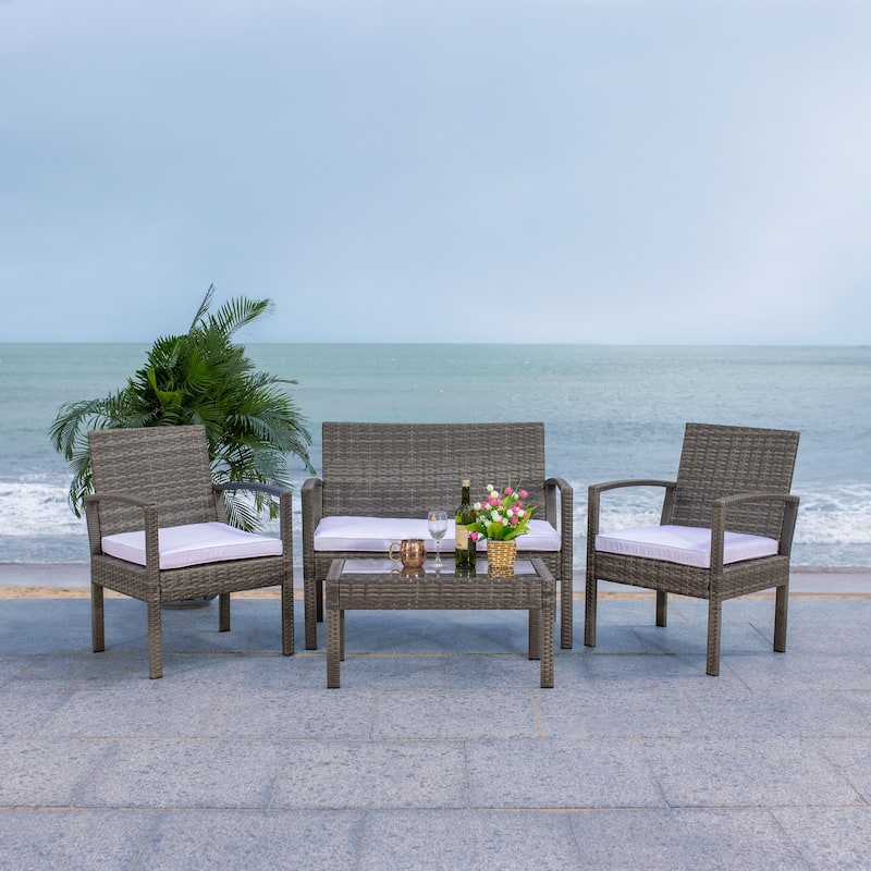 SAFAVIEH Outdoor Bassey 4-Piece Conversation Patio Set. - 39.78" x 24.18" x 32.37"