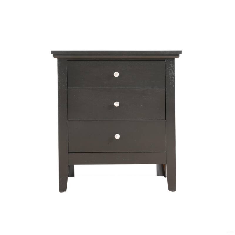 Modern Black Nightstand with Three Spacious Drawers