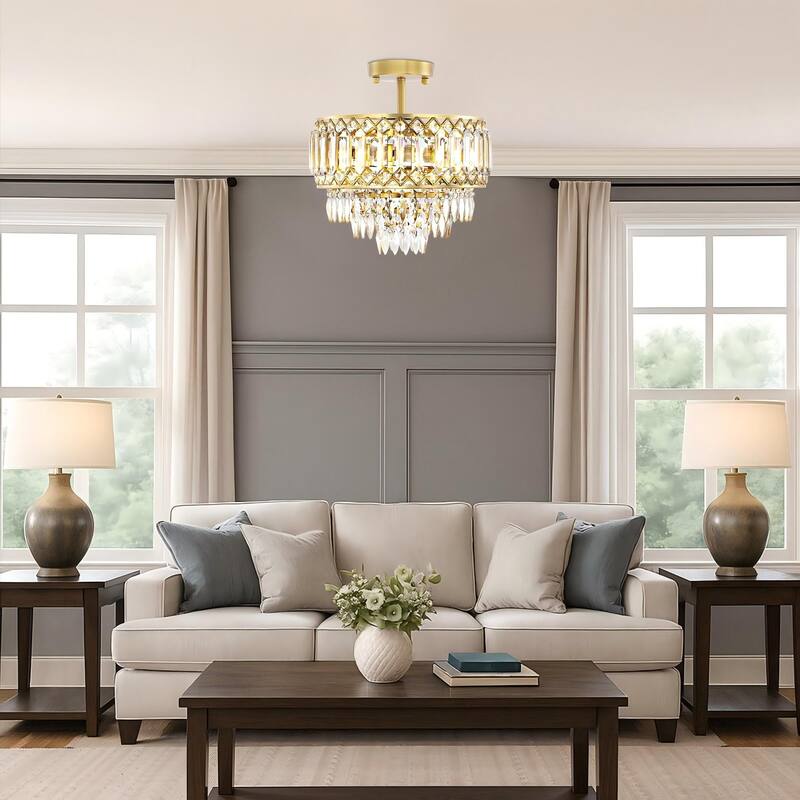 GetLedel 3-Light Dimmable Crystal Semi-Flush Mount Chandelier