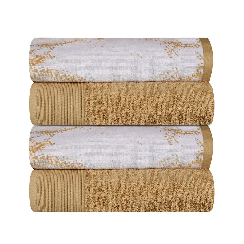 Superior Marble Solid Cotton Jacquard Border Bath Towels (Set of 4)