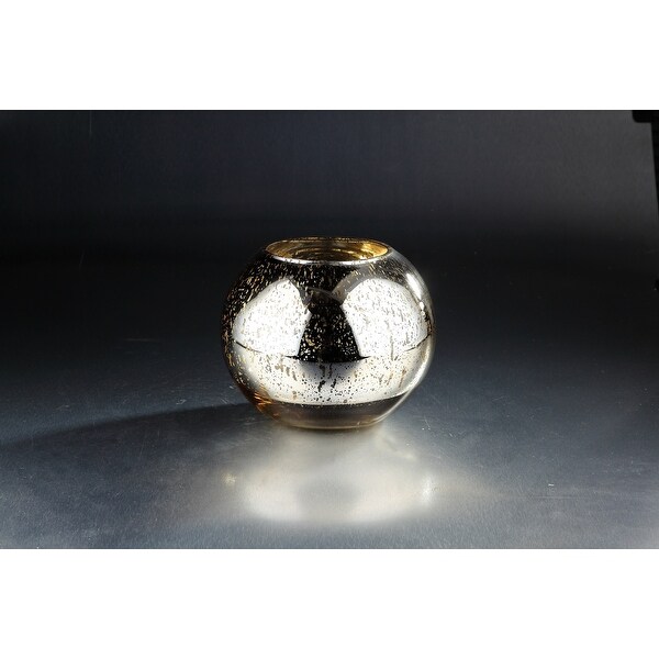 10" Silver Colored Round Mercury Glass Votive Candle Holder - N/A