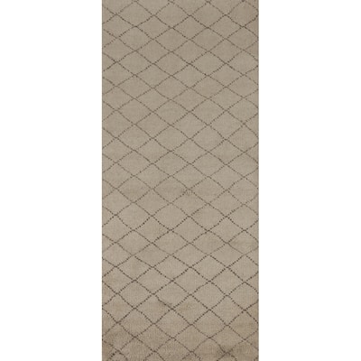 Beige Trellis Moroccan Oriental Runner Rug Handmade Wool Carpet - 2'7" x 7'9"