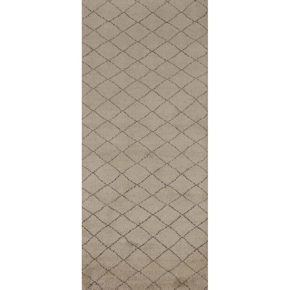 Beige Trellis Moroccan Oriental Runner Rug Handmade Wool Carpet - 2'7" x 7'9"
