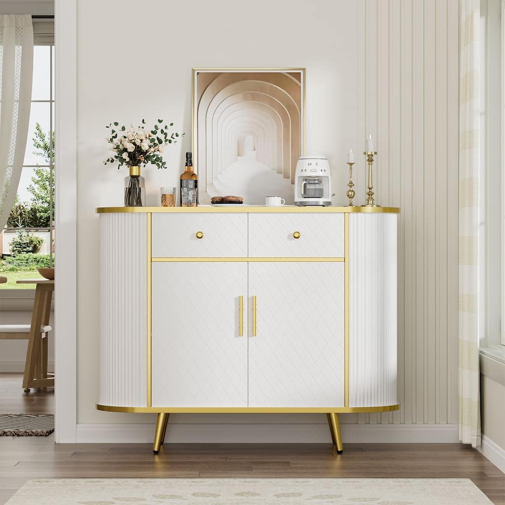 43" Oval Sideboard Buffet Cabinet with Fluted Design, Storage Cabinet with Doors & Drawers for Living Room & Entryway