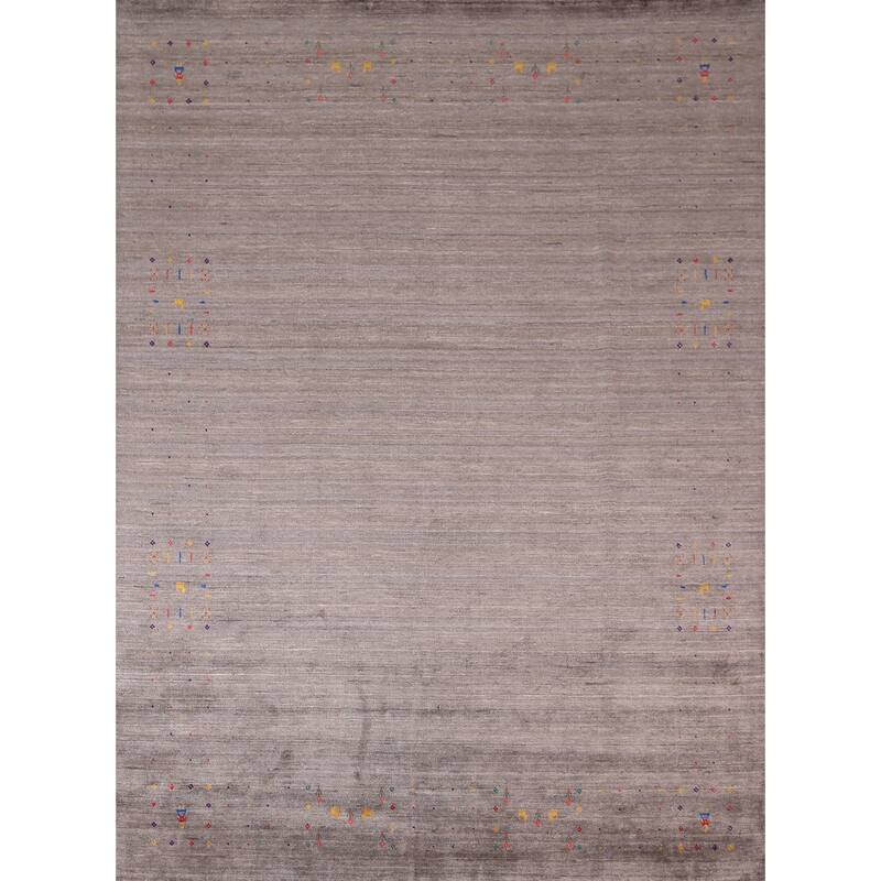 Earth Tone Gabbeh Oriental Area Rug Hand-Knotted Wool Carpet - 8'2" X 9'10"