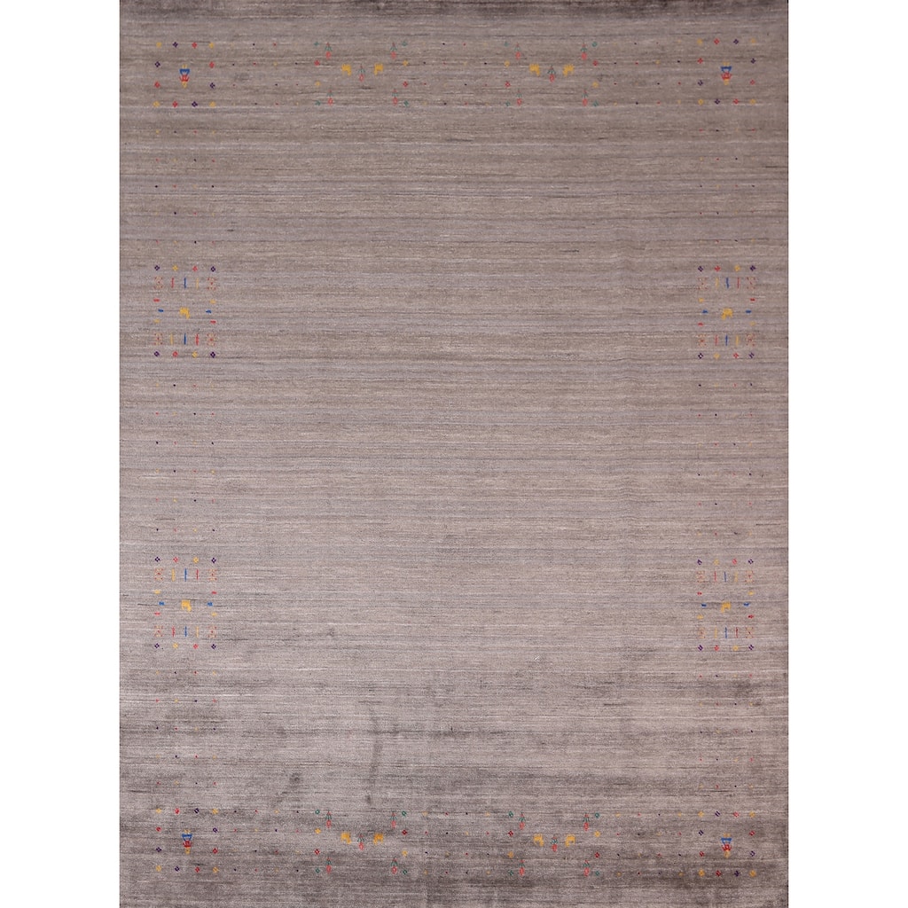 Earth Tone Gabbeh Oriental Area Rug Hand-Knotted Wool Carpet - 8'2" X 9'10"