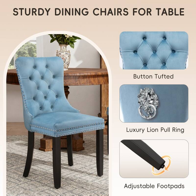 High-end Tufted Velvet Upholstered Nailhead Dining Chair Set of 6