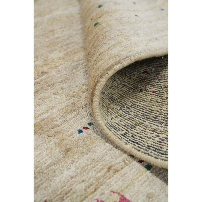 Hand Knotted Oriental Viscose Silk Carpet Tribal Animal Pictorial Beige & Ivories Gabbeh Area Rug - 11' 9'' X 8' 8''