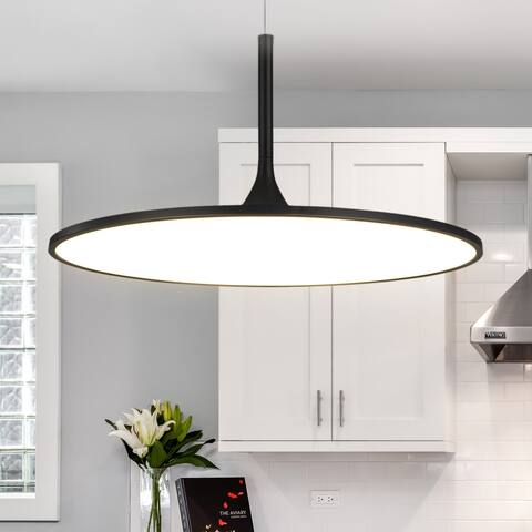 VONN Lighting Salm 24" ETL Certified Integrated LED Disc Adjustable Chandelier Black - 24"L x 24"W x 120"H