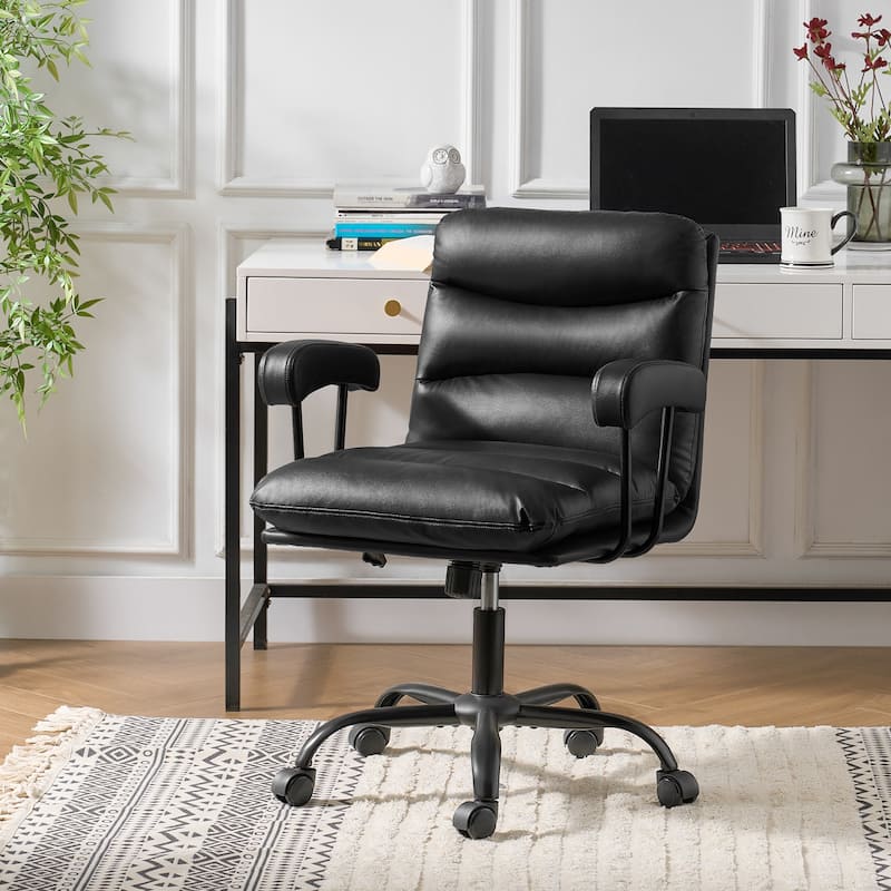 Auberon Modern Faux Leather Swivel Office Chair with Ergonomic Design and Metal Legs by HULALA HOME - Black