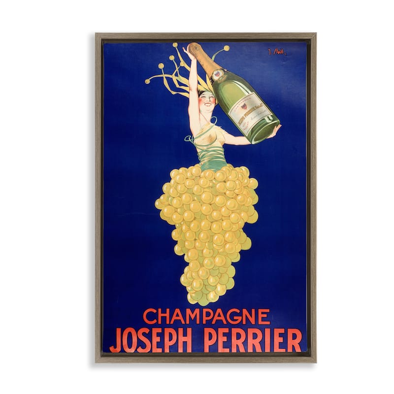 Stupell Vintage Perrier Champagne Framed Floater Canvas Wall Art Design By Marcus Jules - 21 x 31 - Brown
