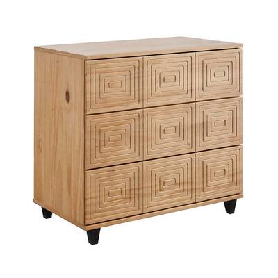 Hensley 31 Inch 3 Drawer Wood Dresser, Grooved Front, Beige