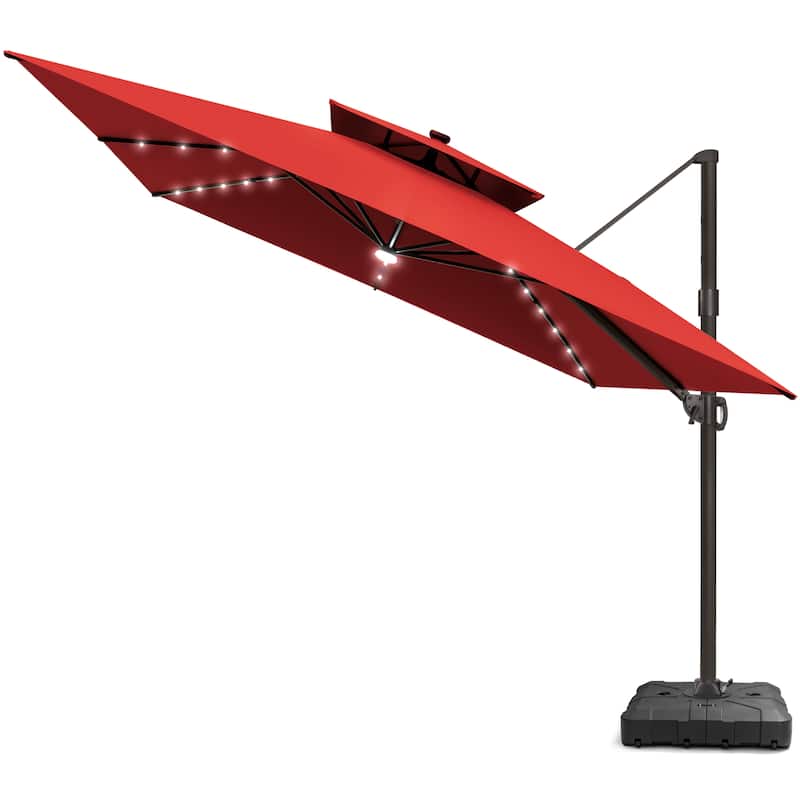 Pellebant 11X11 FT Outdoor Square Cantilever Patio Umbrella Solar LED Lighted with HDPE Base