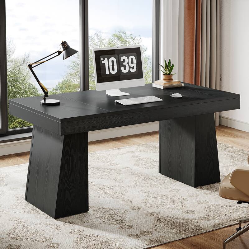 55 Inches Wood Executive Desk for Home Office, Rectangular Large Computer Desk