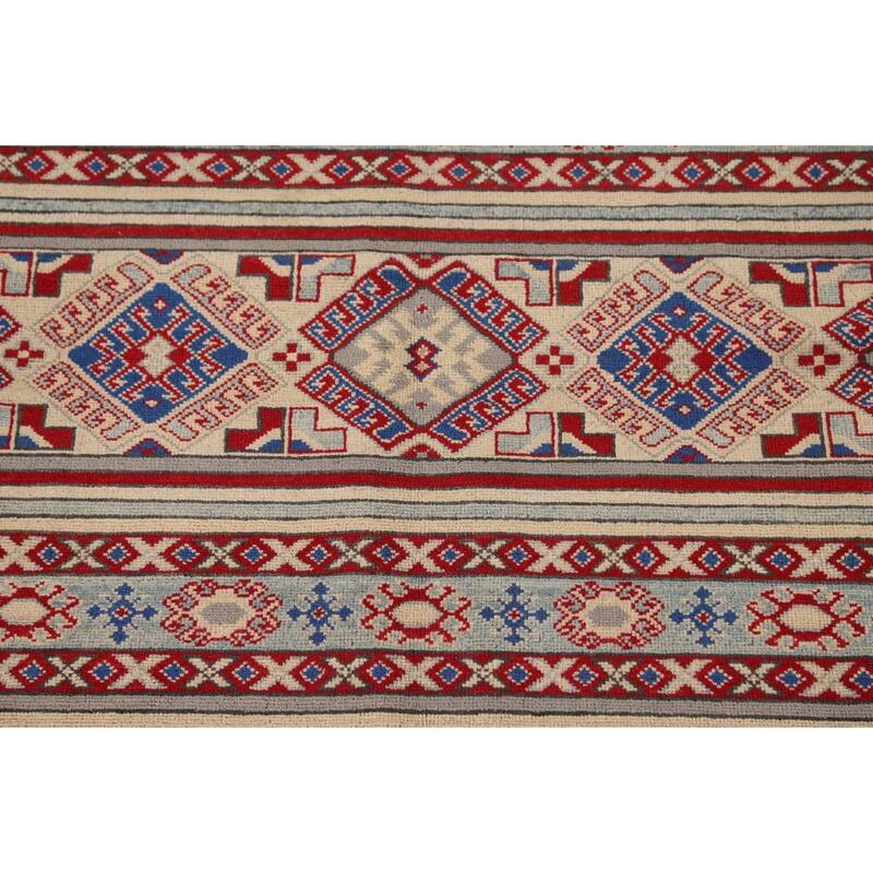 All-Over Geometric Kazak Oriental Accent Rug Hand-Knotted Wool Carpet - 3'5"x 4'10"