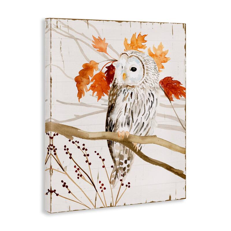 Stupell Owl In Fall Forest Animal Watercolor Painting Canvas Wall Art
