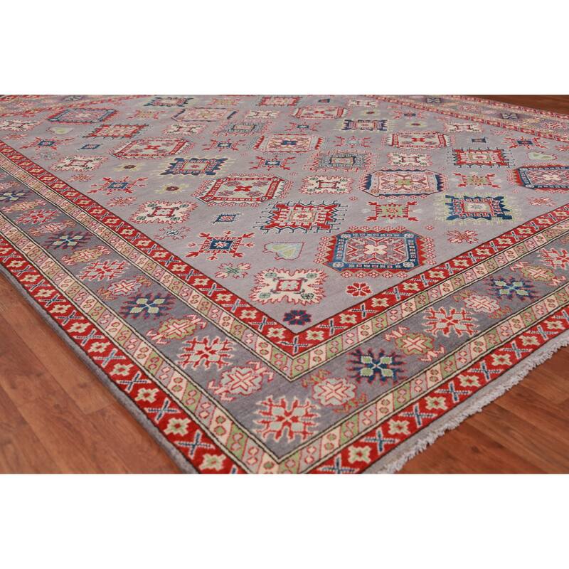 Hand Knotted Oriental 100% Wool Carpet Traditional All-Over Greys & Charcoal Kazak Area Rug - 9' 0'' X 8' 3''