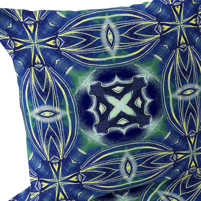 HomeRoots Set of Two 16" X 16" Blue and Green Blown Seam Floral Indoor Outdoor Throw Pillow - 16.00' X '16.00' X '5.00