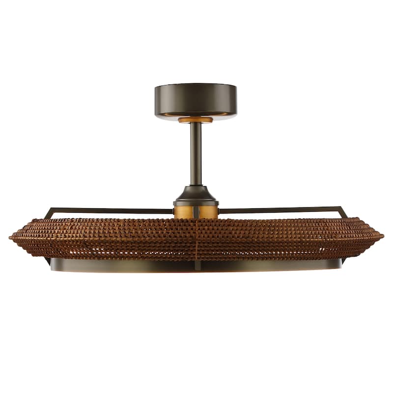 33" Coastal Rattan Fandelier Bladeless LED Ceiling Fan with Light and Remote