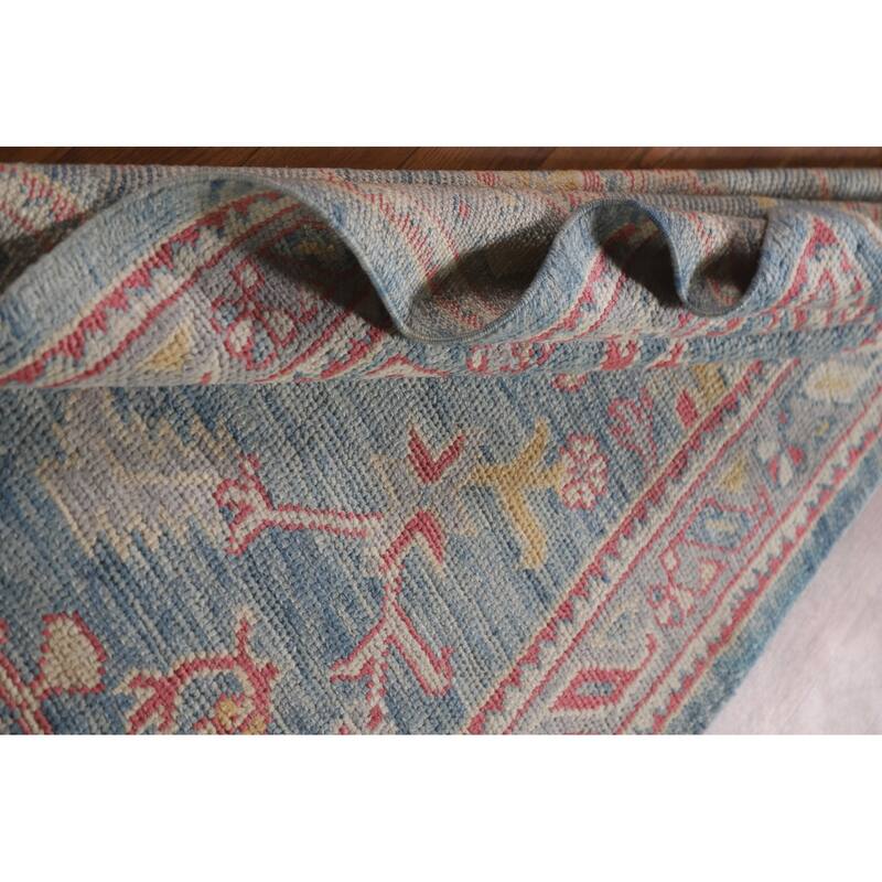 Vegetable Dye Oushak Turkish Runner Rug Handmade Floral Wool Carpet - 3'1"x 12'10"