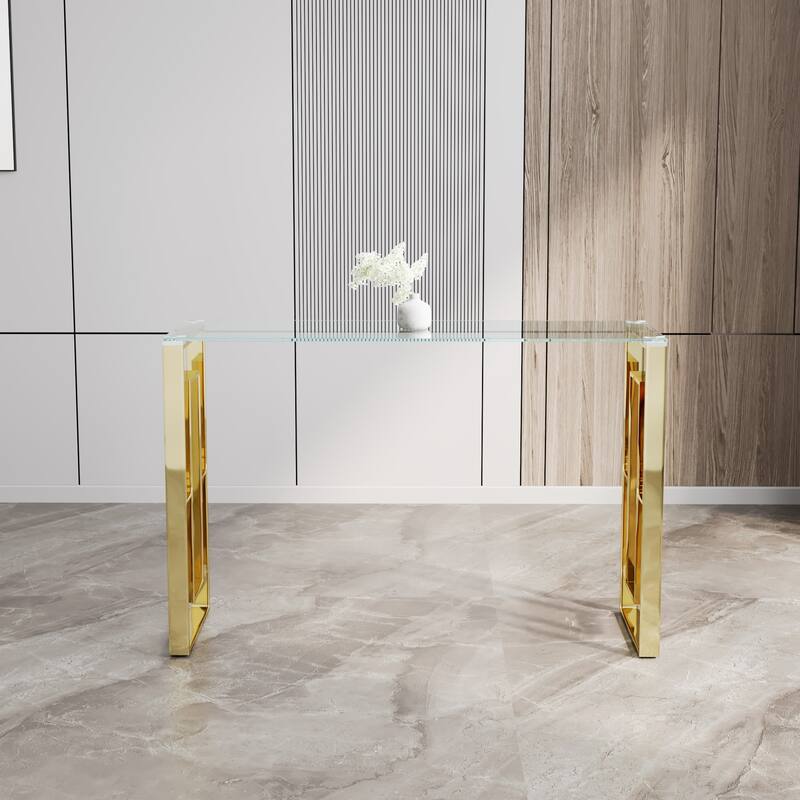 Modern Glass Console Table, Sofa Table with Sturdy Metal Frame and Tempered Glass Top - 55.1" x 17.7" x 30.7"