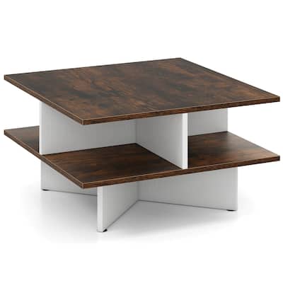 Costway 2-Tier Square Coffee Table Industrial Accent Cocktail Table - See Details