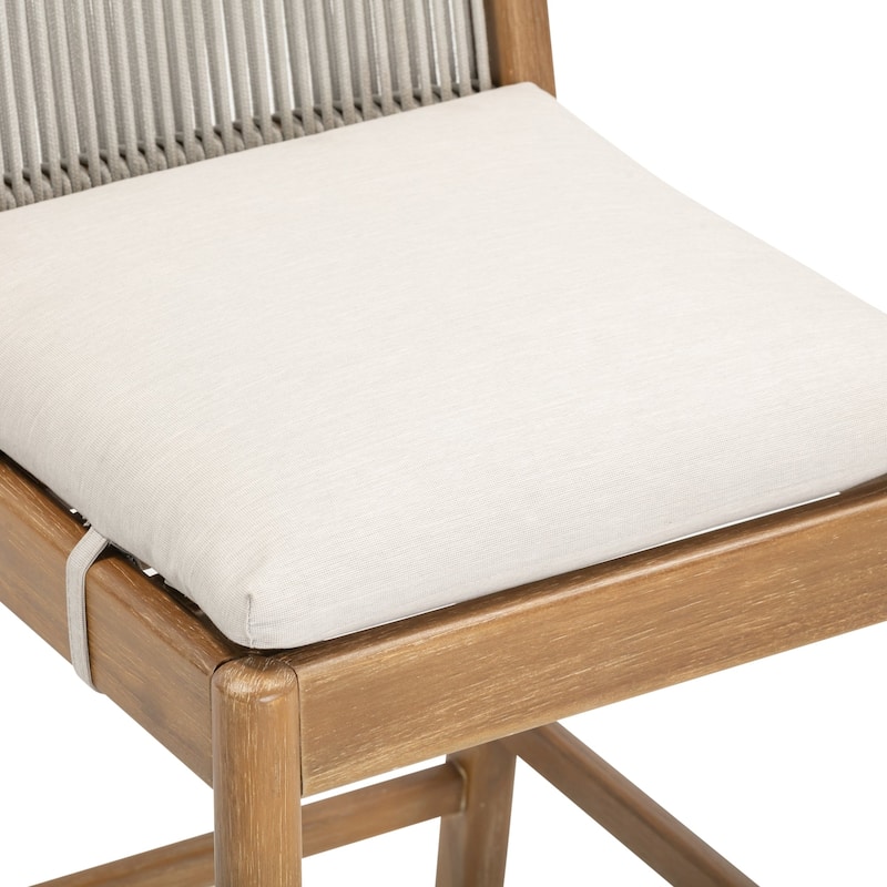 Kayden Outdoor Dining Chair or Bar Stool, Porch Chair with Solid Wood Acacia Wood Frame, Foam Cushion and Woven Rope Backrest