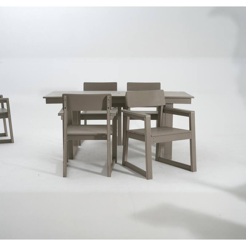 5-Piece HDPE Outdoor Dining Set for 4 - Weather-Resistant Patio Table with Umbrella Hole and 4 Armrest Chairs