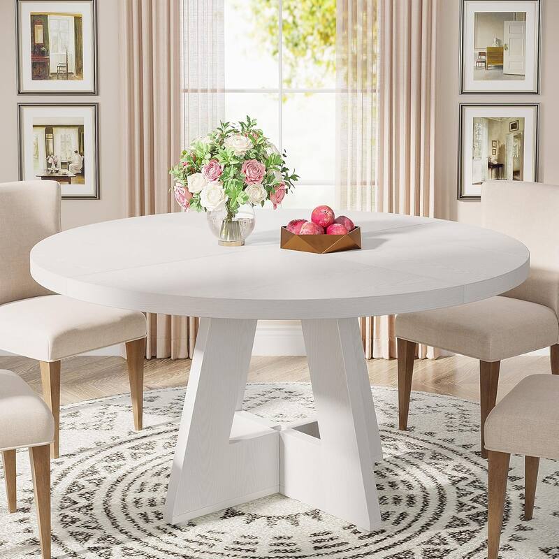 47" Round Dining Table, Wood Top Kitchen Table for Dining/Living Room
