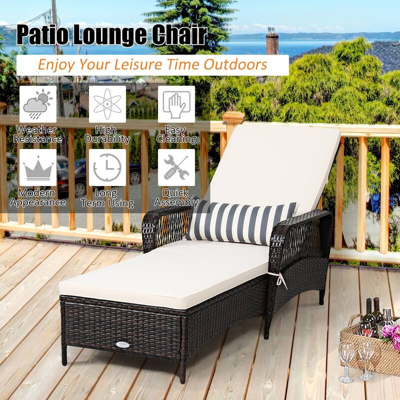 Costway PE Rattan Chaise Lounge Chair Armrest Recliner Adjustable - See Details