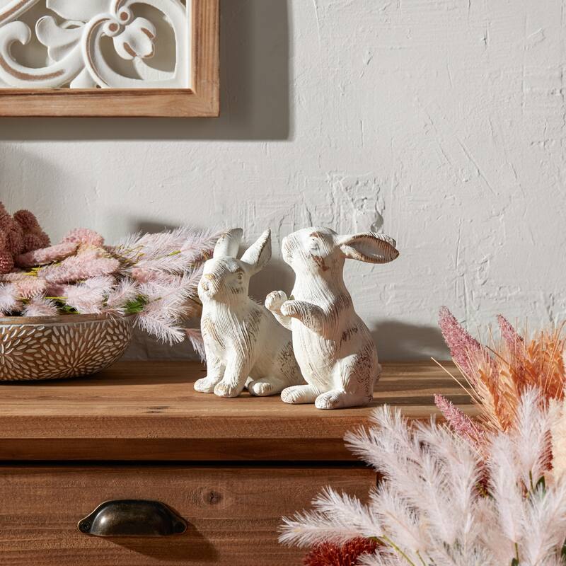 White Washed Rabbit Figurines - 6.5" - Set of 2
