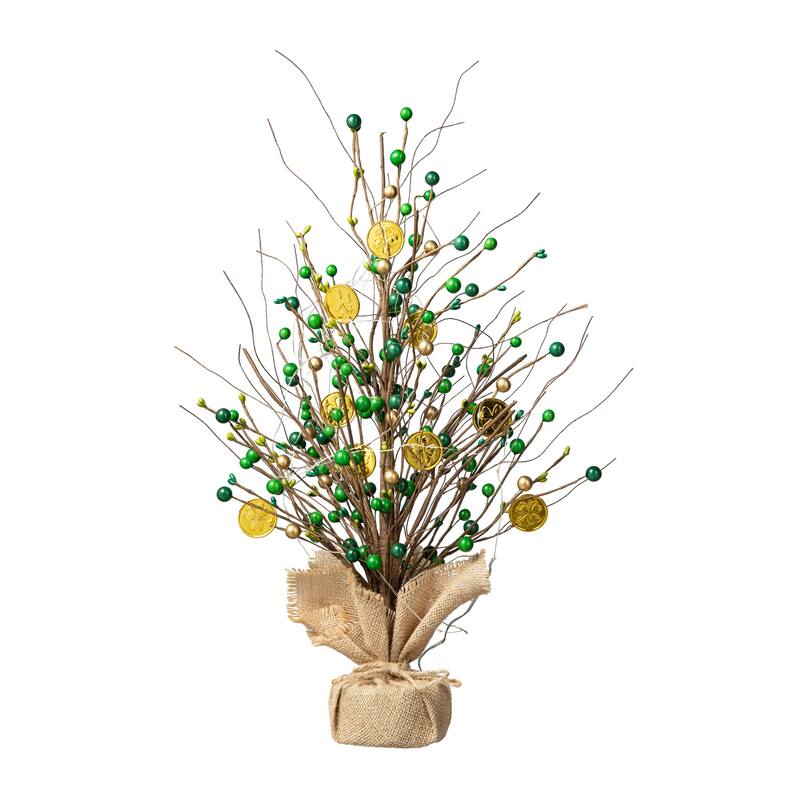 Glitzhome 21"H Lighted St. Patrick's Gold Coin Table Tree