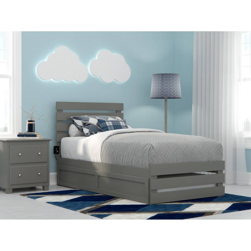 Oxford Bed with Footboard and USB Turbo Charger with Twin Trundle - Grey - Twin