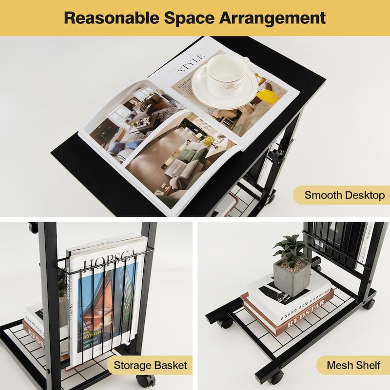Costway C-shape Sofa End Side Table Compact Snack Table for Living - 20'' x 12'' x 23''-31.5''