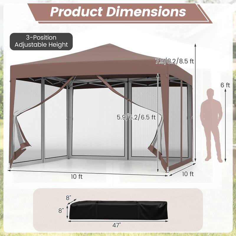 Gymax 10 FT x 10 FT Pop-Up Canopy Tent w/ Mesh Netting Carry Bag 8