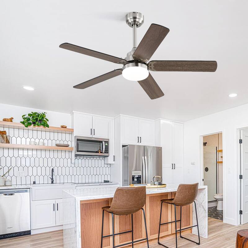 42"Ceiling Fan 5 Blades Noiseless Reversible Dc Motor Remote Control With Led Light