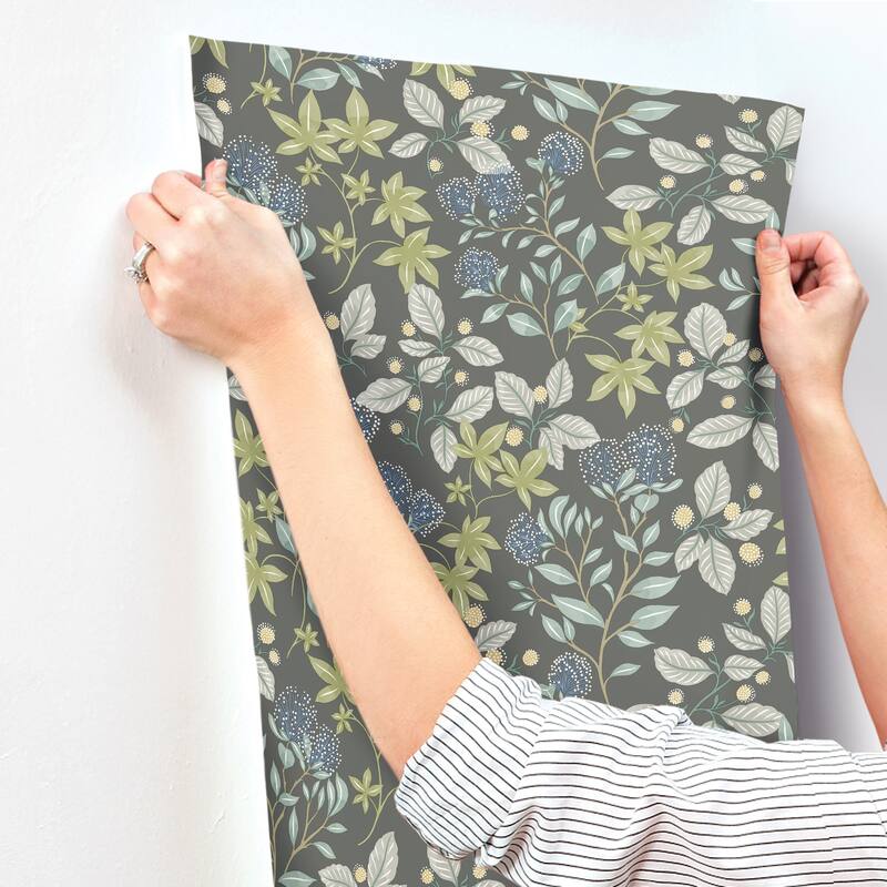 A-Street Prints Mildred Charcoal Botanical Trail Wallpaper