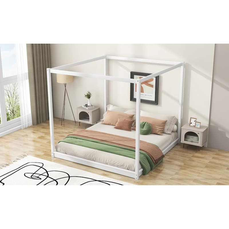 Platform Bed with Headboard and Support Legs - White