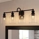 preview thumbnail 1 of 9, Northbrook Black Traditional Bathroom Vanity Wall Lighting Fixture, Clear Seeded Glass Shade, Dimmable, LED Compatible Matte Black - 32-in W x 11.25-in H x 7.75-in D